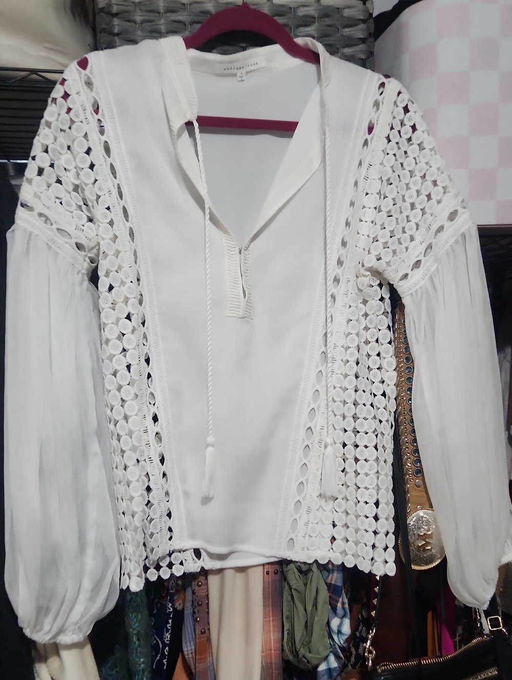 Endless Rose Cream Crochet Panel Peasant Blouse